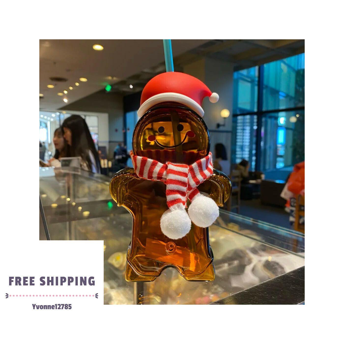 Starbucks 2020 China Christmas Special Gingerbread Shaped Man Glass Straw Cup - Yvonne12785