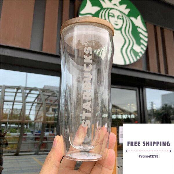 Starbucks China Valentine's Day Goddess Double Glass Cup 10oz Wooden L