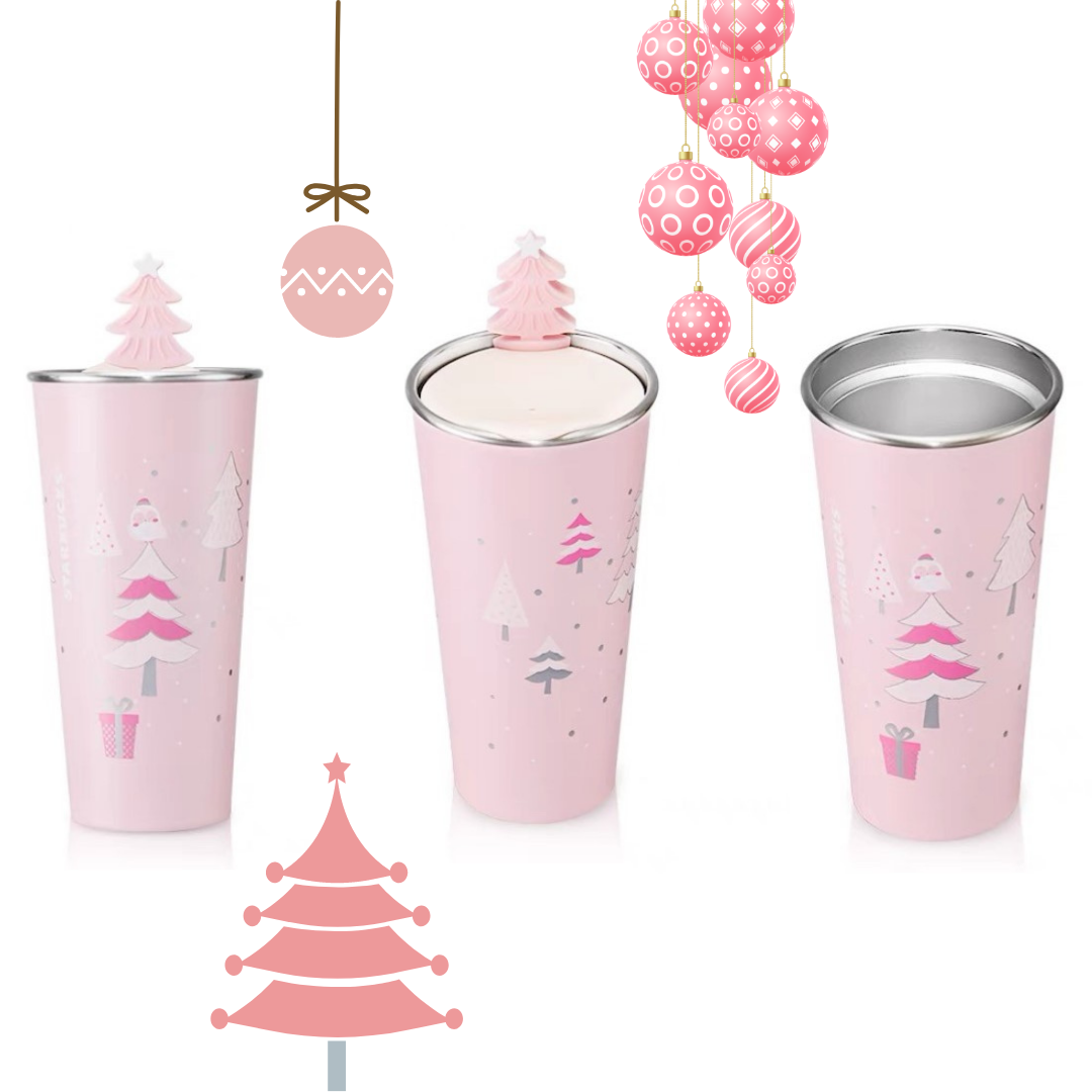 Starbucks Pink Christmas 16oz Stainless Steel Cup With Lid