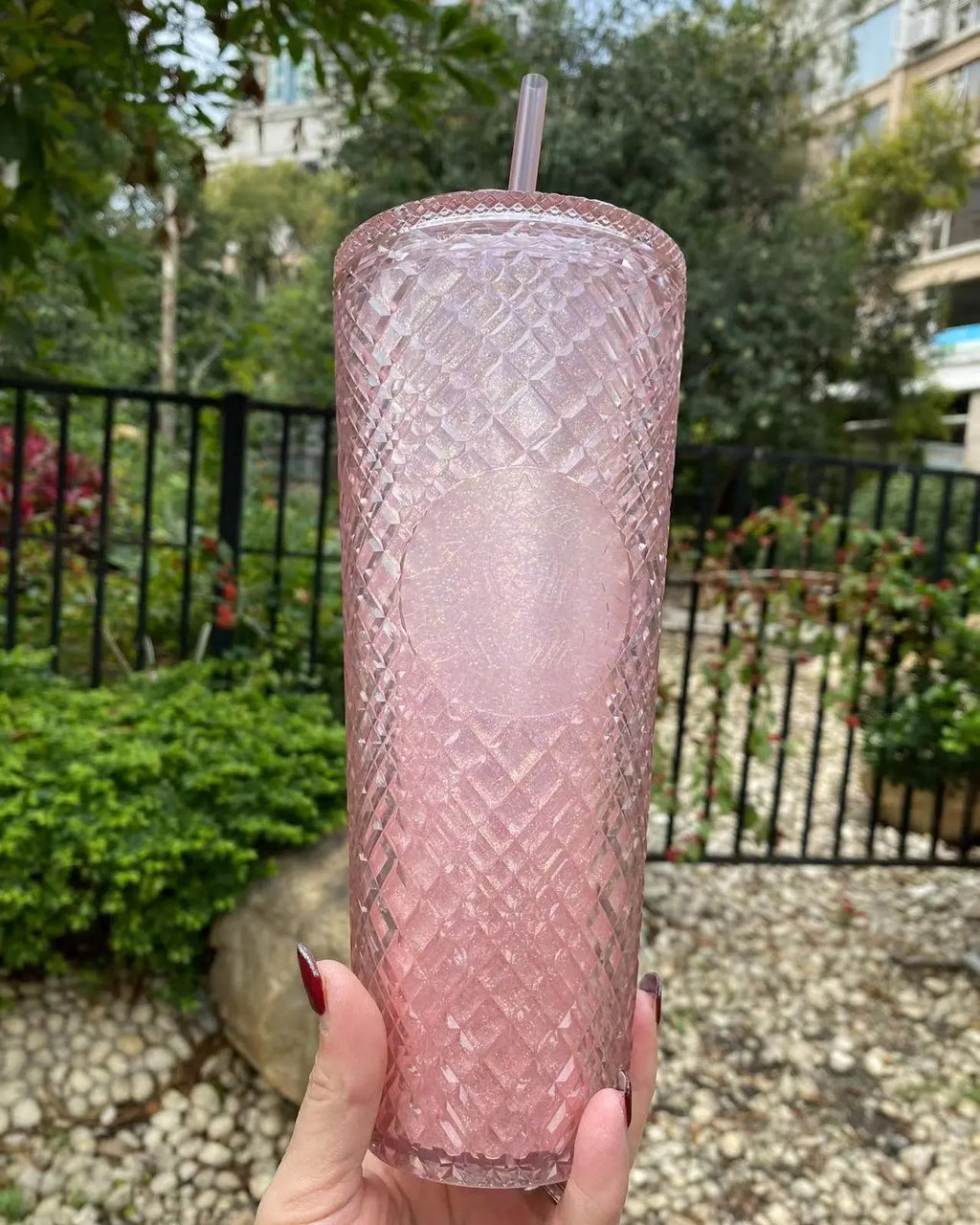 New Starbucks Pink Sakura Color-changing Glass Coffee Mug Cup with Flower  Stick