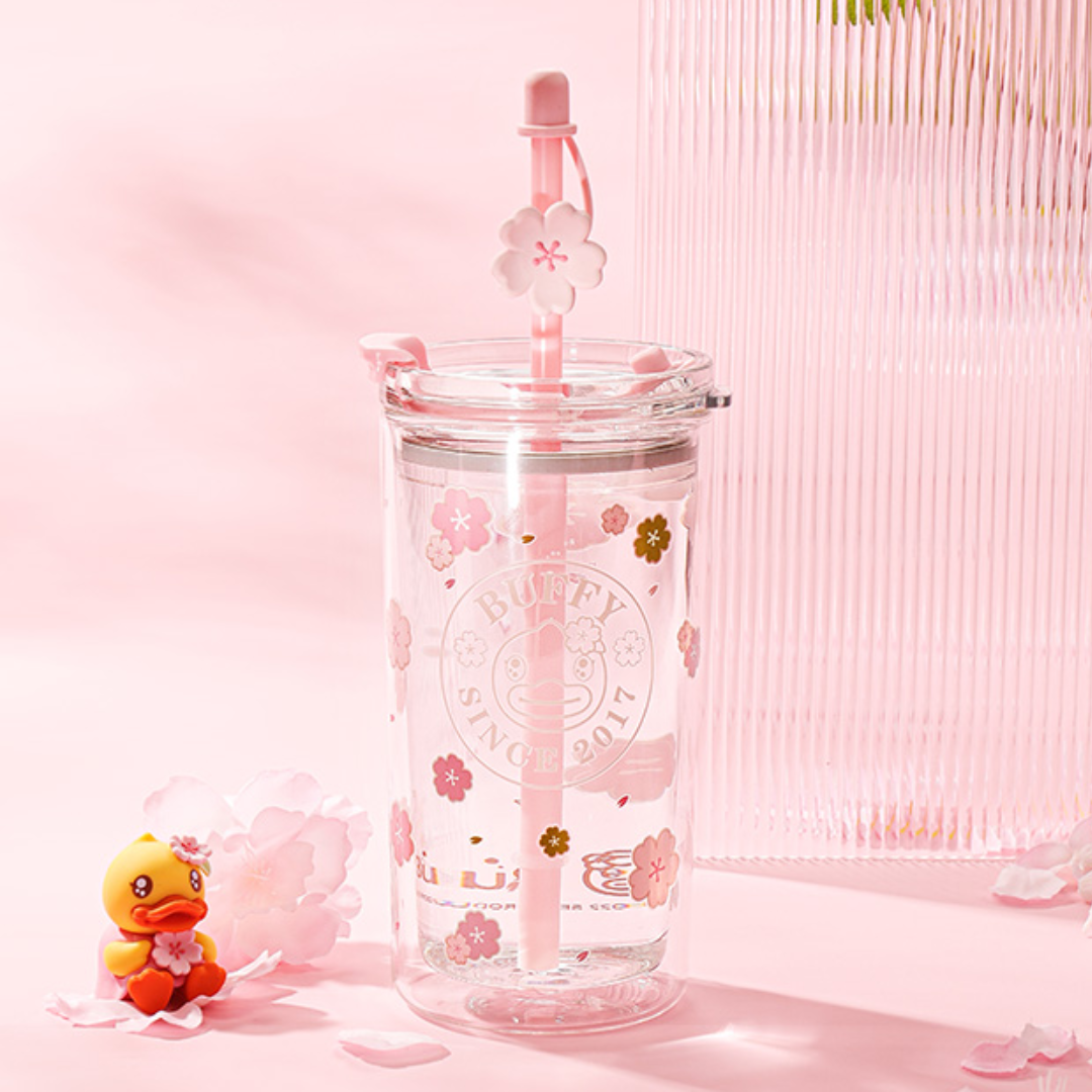 Sakura Cherry Blossom 16oz Glass Straw Cup Tumbler