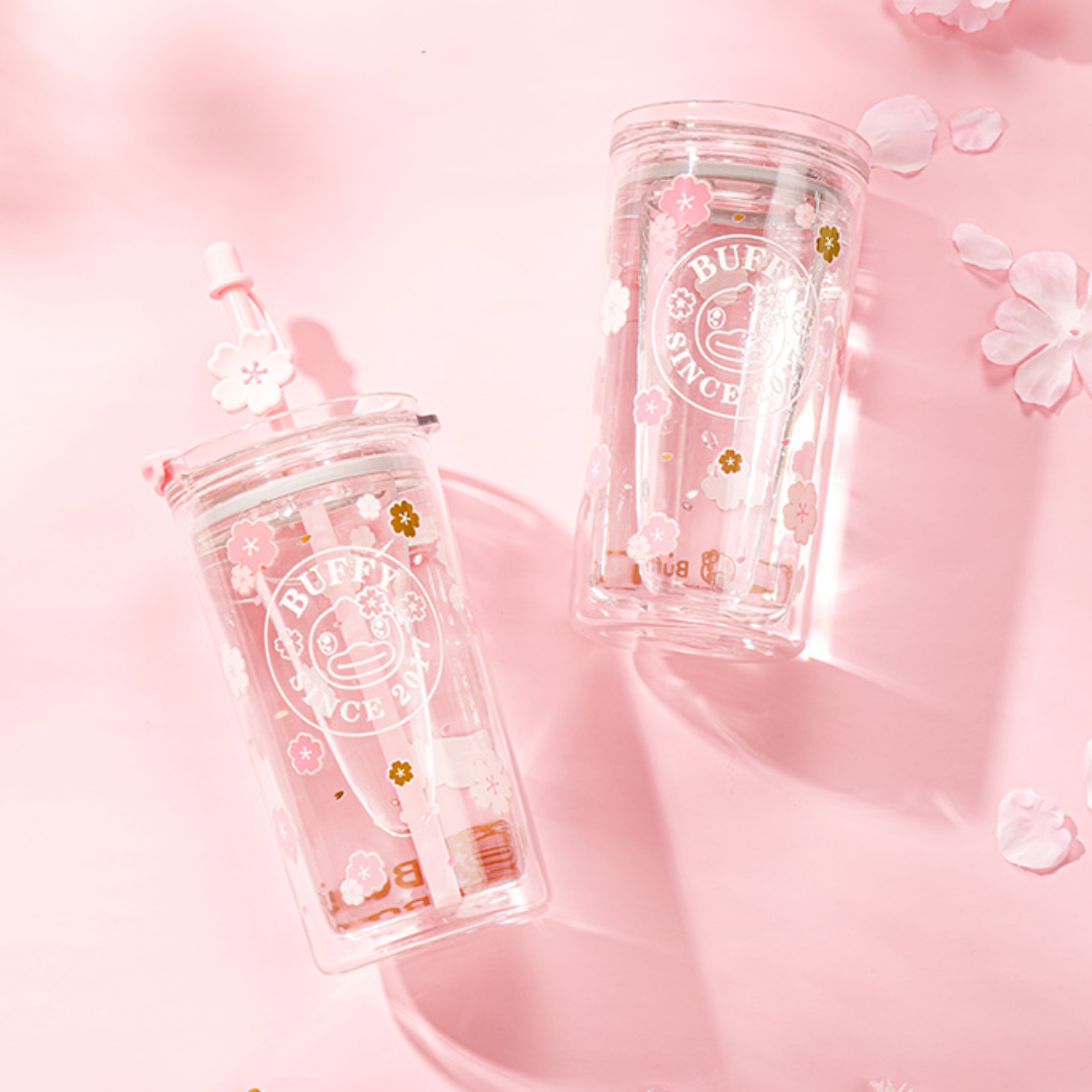 Sakura Cherry Blossom 16oz Glass Straw Cup Tumbler