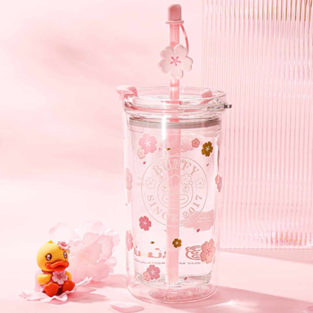 Sakura Cherry Blossom 16oz Glass Straw Cup Tumbler