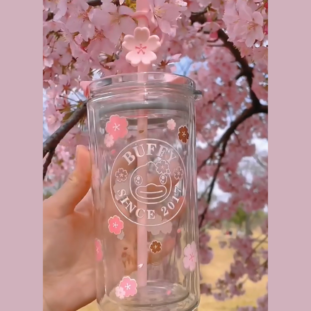 Sakura Cherry Blossom 16oz Glass Straw Cup Tumbler