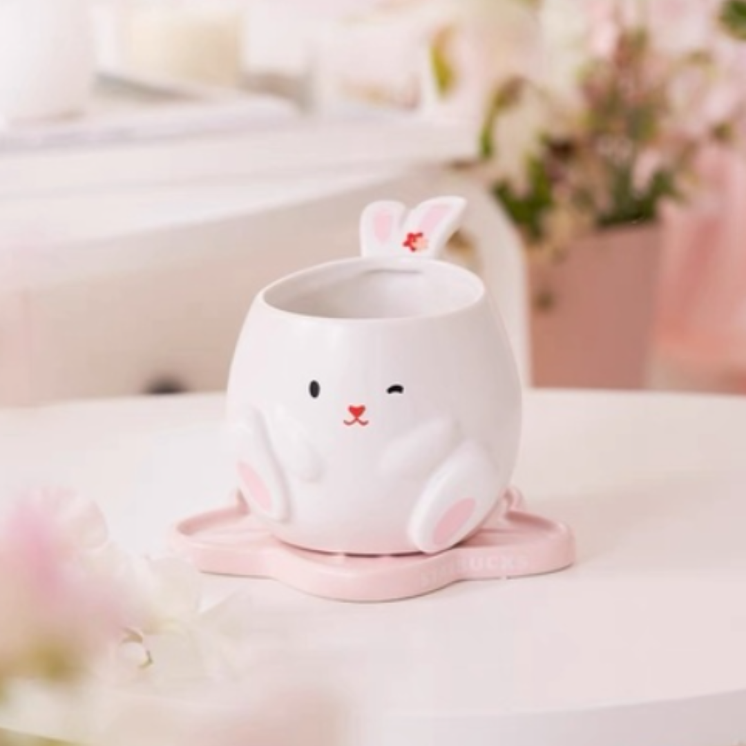 PRE ORDER Starbucks 2023 China 12oz Cute Rabbit Pink Peach  Blossom Ceramic Cup