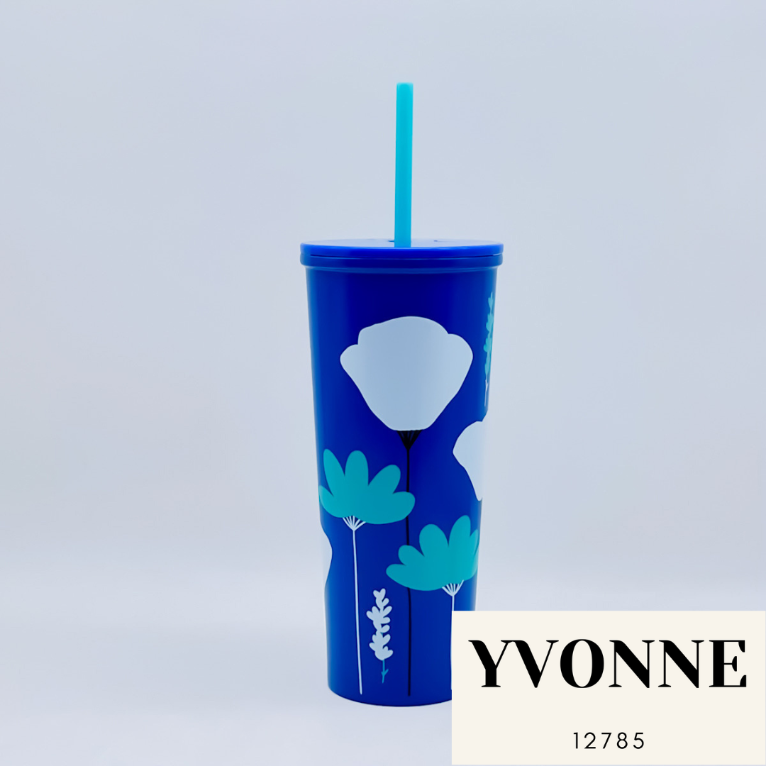 Starbucks Summer Blue Flower Stainless Steel 20oz Straw Cup