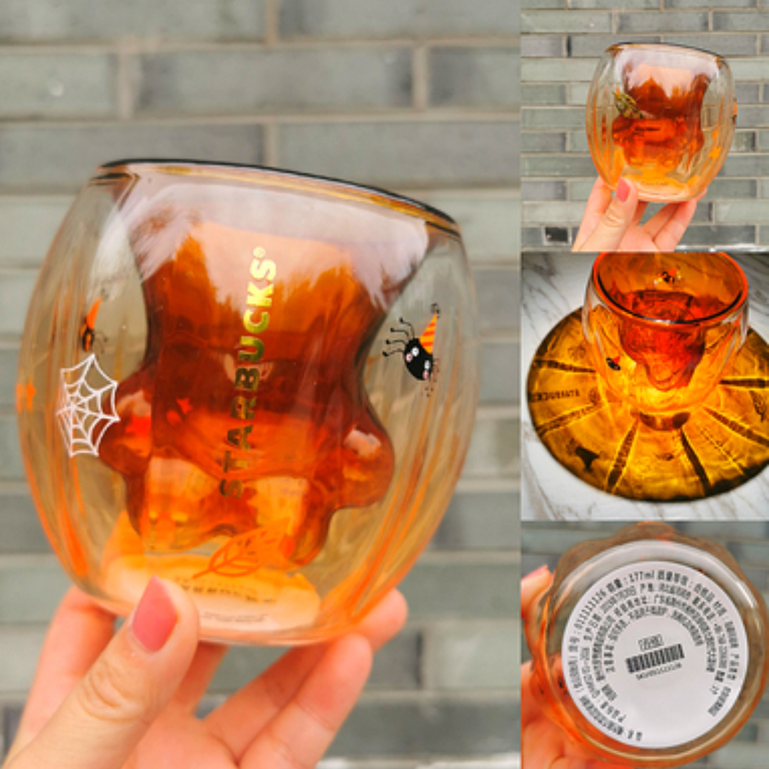 Starbucks 2020 Halloween Orange Pumpkin Cup Cat's Paw 6oz Glass