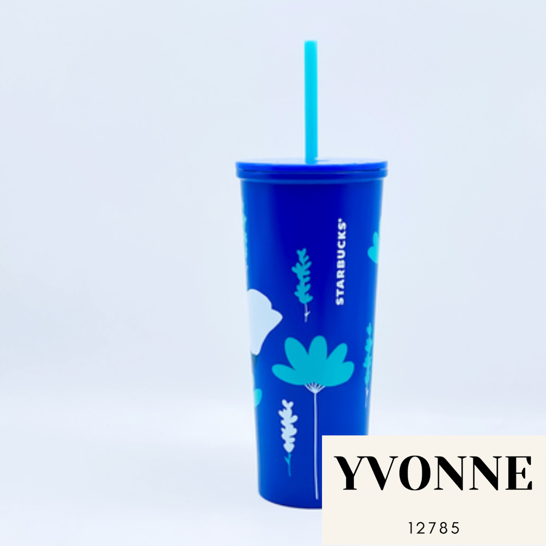 Starbucks Summer Blue Flower Stainless Steel 20oz Straw Cup