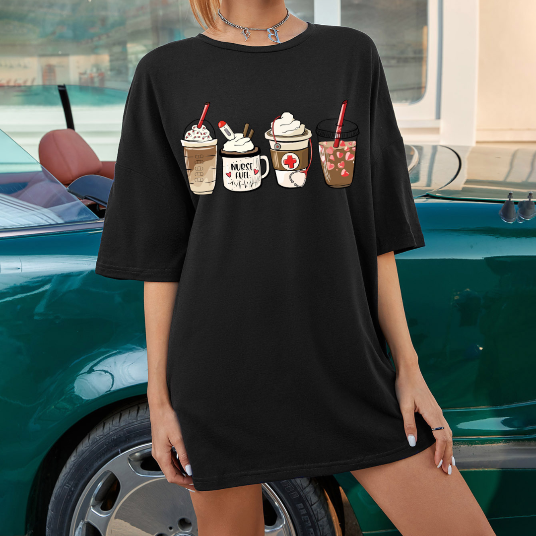 Milk Tea Latte Coffee Pattern Cool T-Shirt Size S-XL ( 8 Colors To Choose From )