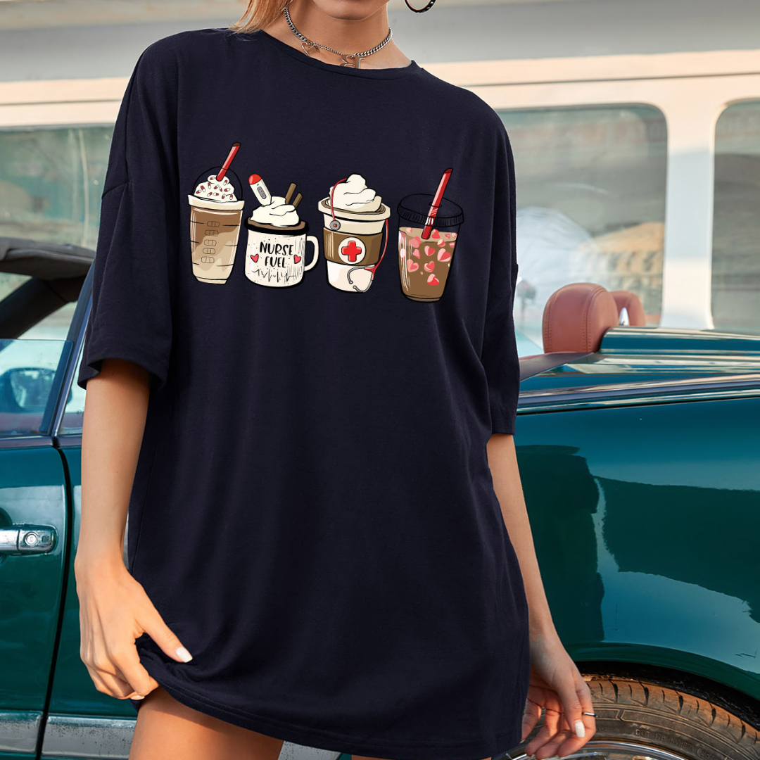 Milk Tea Latte Coffee Pattern Cool T-Shirt Size S-XL ( 8 Colors To Choose From )