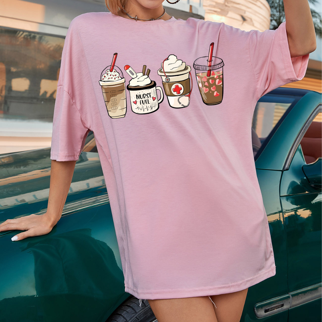 Milk Tea Latte Coffee Pattern Cool T-Shirt Size S-XL ( 8 Colors To Choose From )