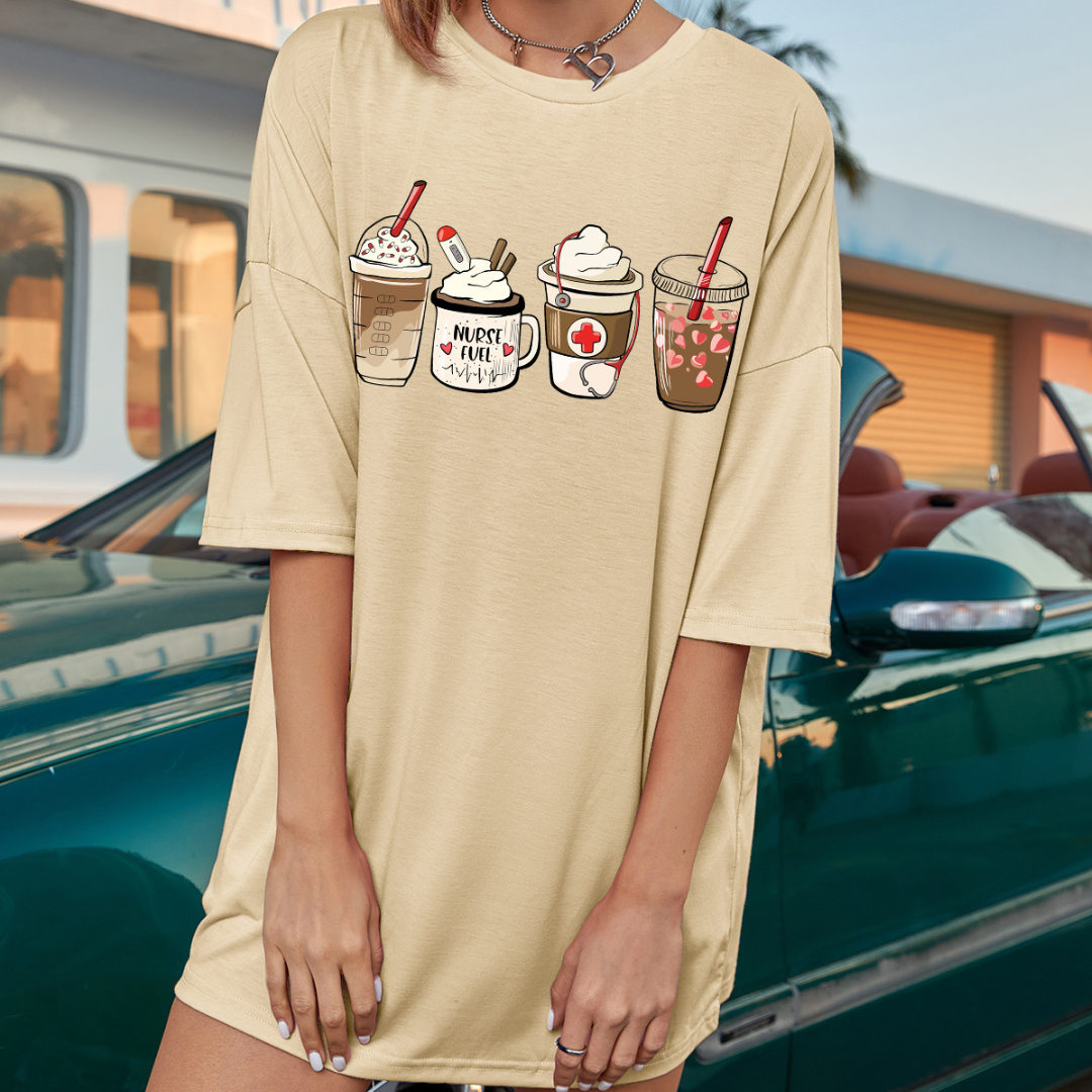 Milk Tea Latte Coffee Pattern Cool T-Shirt Size S-XL ( 8 Colors To Choose From )