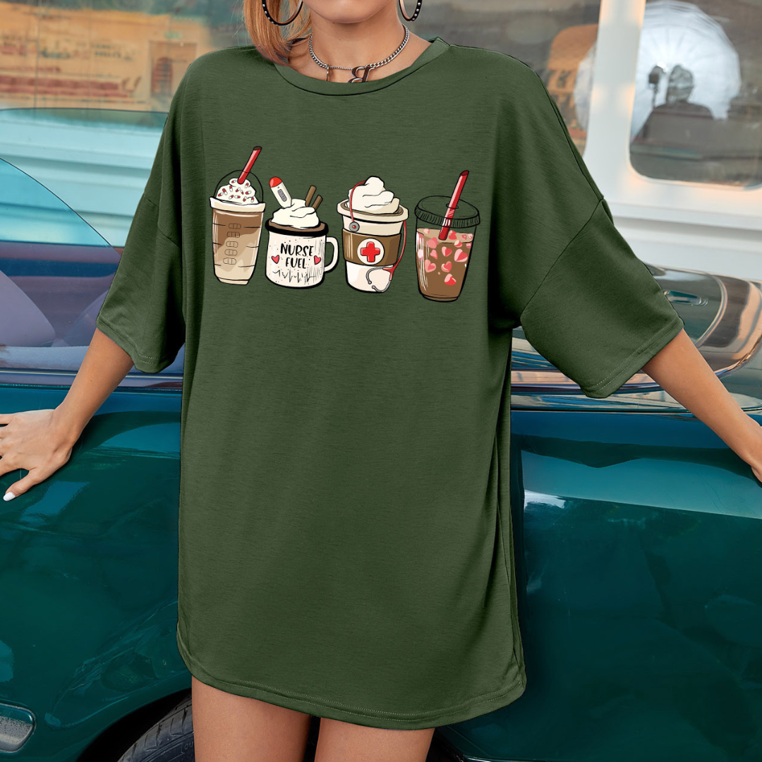 Milk Tea Latte Coffee Pattern Cool T-Shirt Size S-XL ( 8 Colors To Choose From )