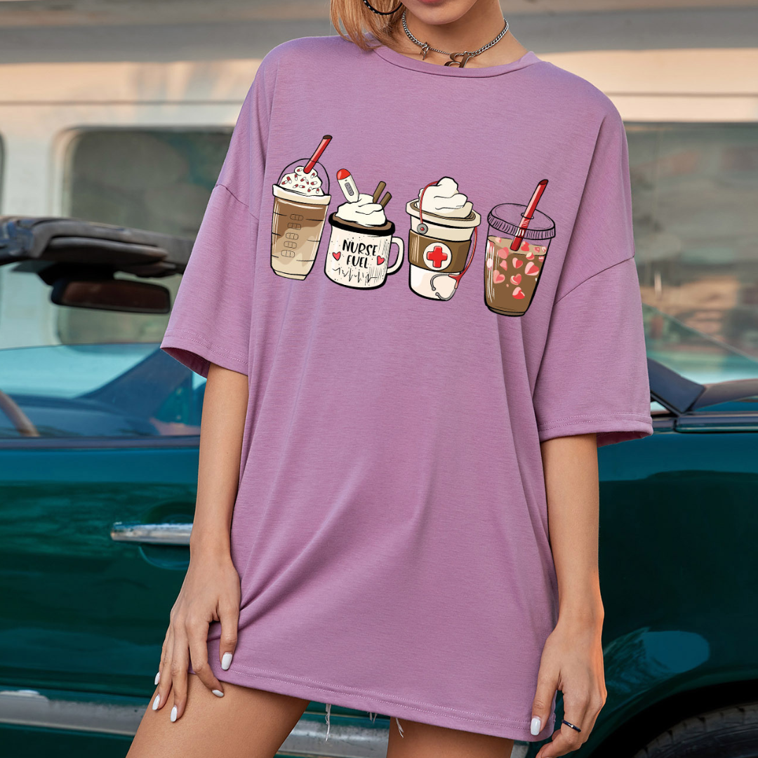 Milk Tea Latte Coffee Pattern Cool T-Shirt Size S-XL ( 8 Colors To Choose From )