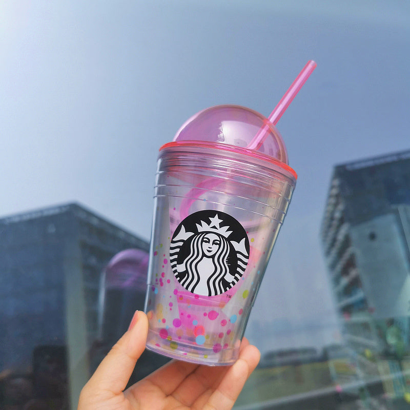 Pink starbucks cup with yellow straws on Craiyon