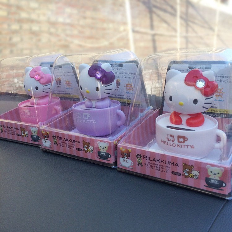 Hello Kitty Moving Head Solar Car Decoration Pink Red Purple Set Of 3 Ornaments