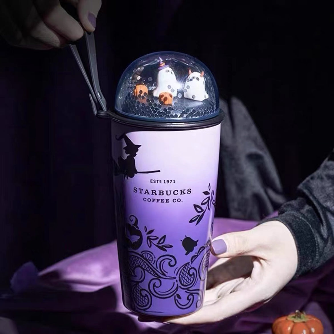 PRE ORDER China 2022 Halloween Purple Glitter Dome Stainless Steel Straw Cup