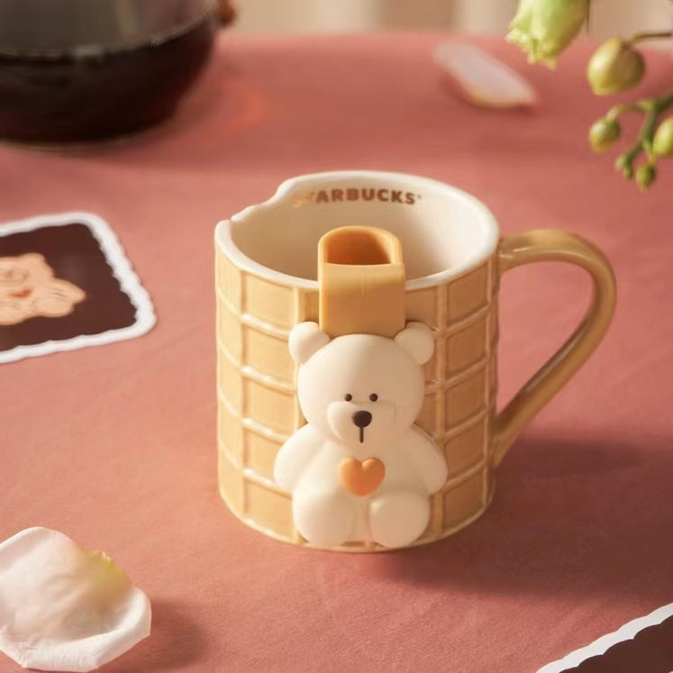 PRE ORDER Starbucks China 2023 Valentine's Day Biscuit Mug With Bear Tea Drain 12oz Ceramic Cup