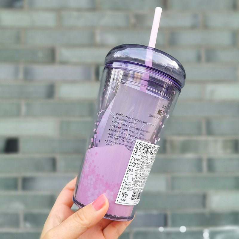 Starbucks Purple Cherry Blossom 12oz Plastic Straw Cup Dome Tumbler