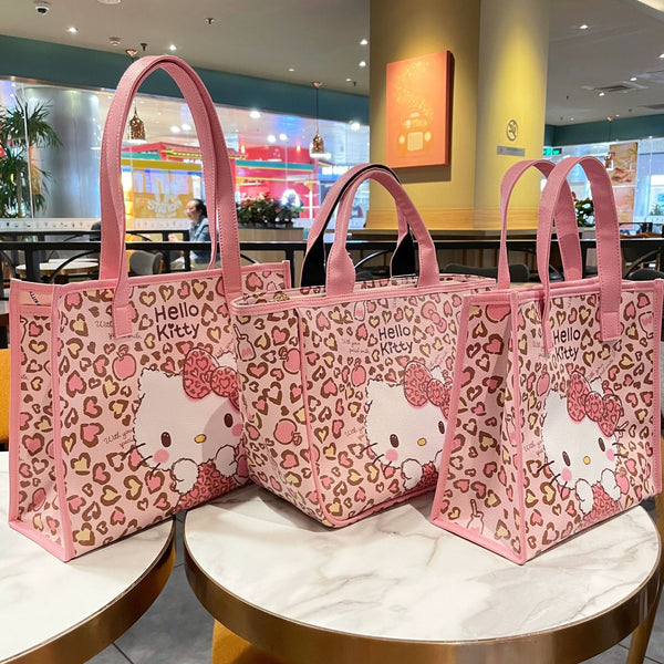 Hello Kitty Pink Leopard PU Tote Bag with Shoulder Strap Handbag