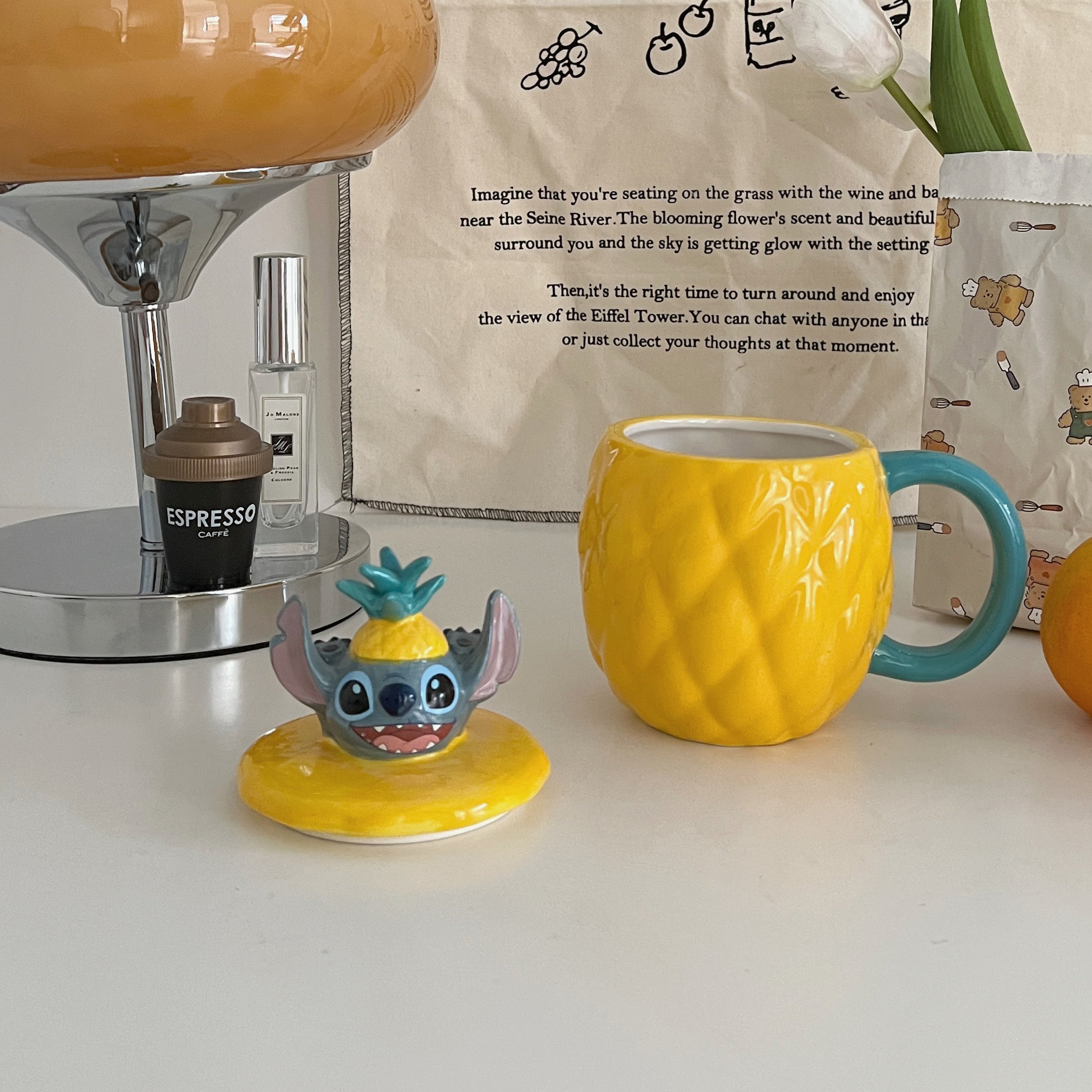 Stitch Cartoon Yellow Pineapple Ceramic Mug