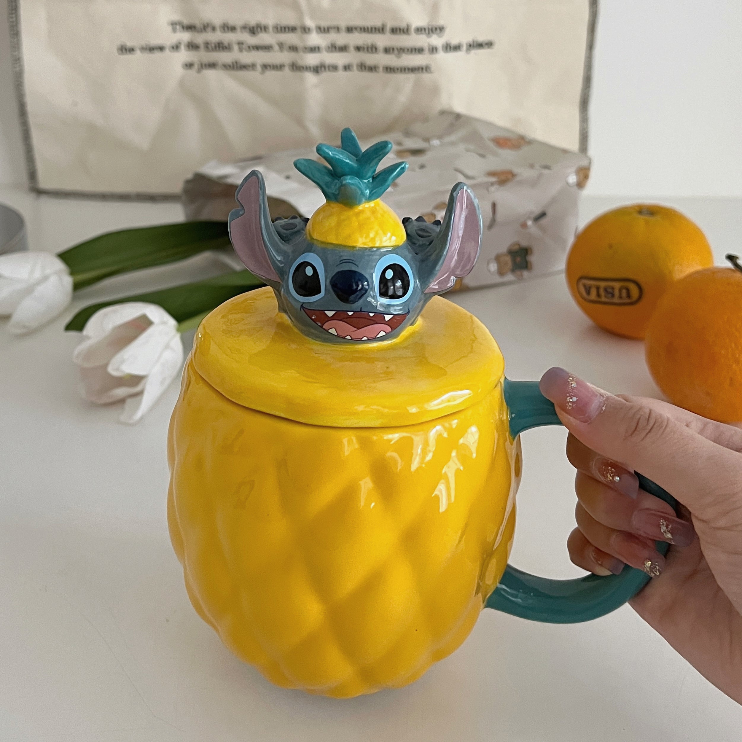 Stitch Cartoon Yellow Pineapple Ceramic Mug