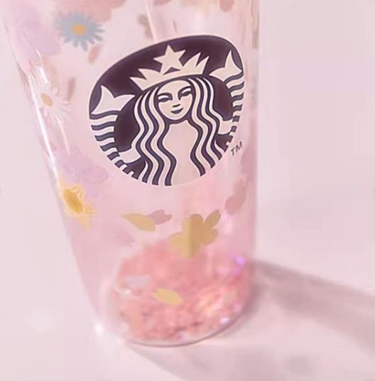 Starbucks China 2021 Sakura 19oz Glass Confetti Glitter Straw Cup Tumb