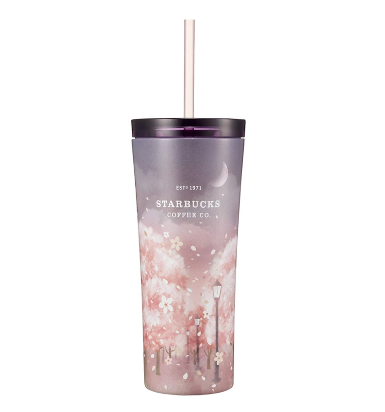 PRE ORDER Starbucks 2021 Korea Cherry Blossom Night Cherry 16oz Stainless Steel Straw Cup - Yvonne12785