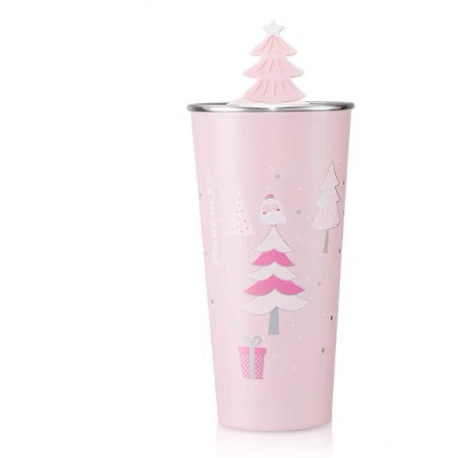 Starbucks Pink Christmas 16oz Stainless Steel Cup With Lid