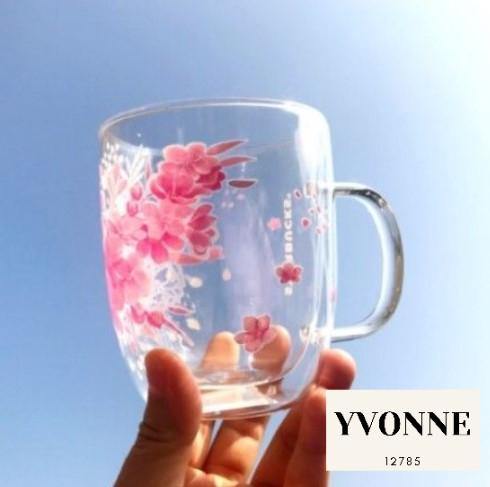 Starbucks China 2020 Cherry Blossom Pink Glass Cup 13.5oz Mug - Yvonne12785