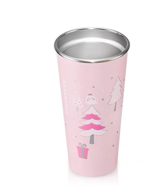 Starbucks Pink Christmas 16oz Stainless Steel Cup With Lid