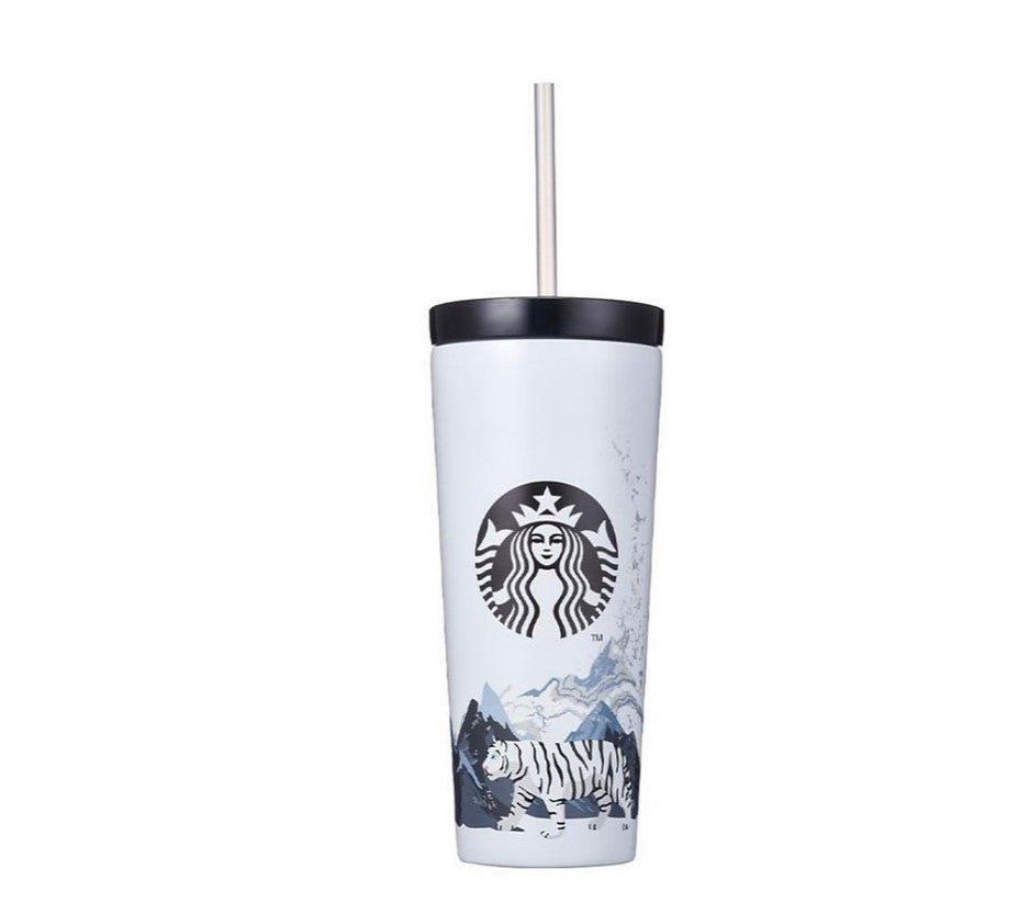 Pre Order Korea 2022 Year Of The Tiger White Stainless Steel Tumbler 16oz Straw Cup With Lid