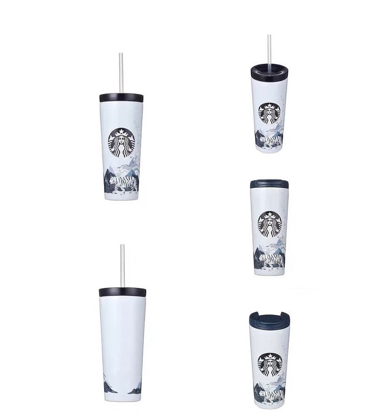 Pre Order Korea 2022 Year Of The Tiger White Stainless Steel Tumbler 16oz Straw Cup With Lid