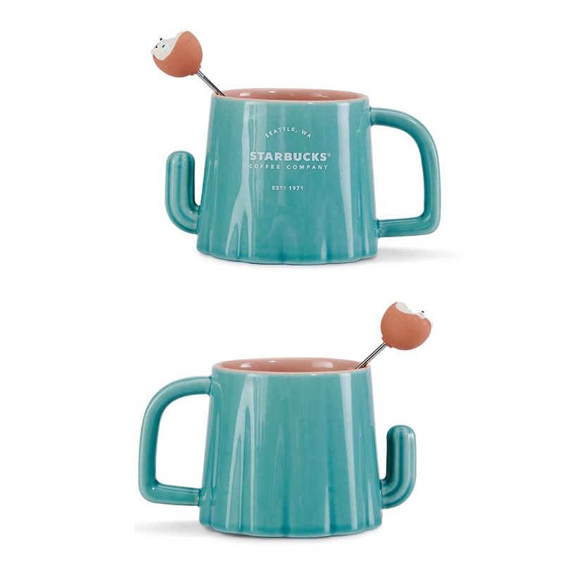 Starbucks 2021 China Starbucks Cup 12oz Cactus Shaped Ceramic Mug with Stirring Stick