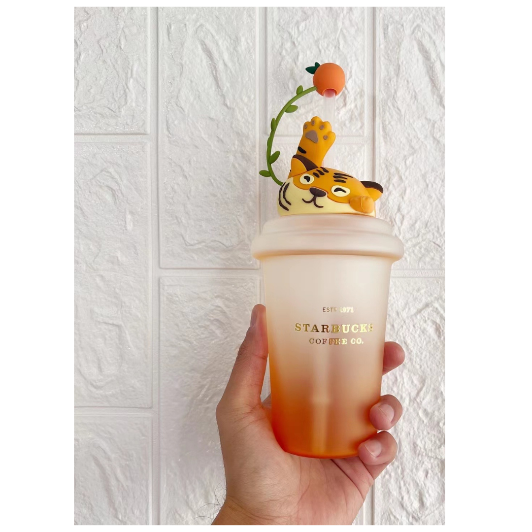 China 2022 Year Of The Tiger 20oz Glass Straw Gradient Orange Tumbler