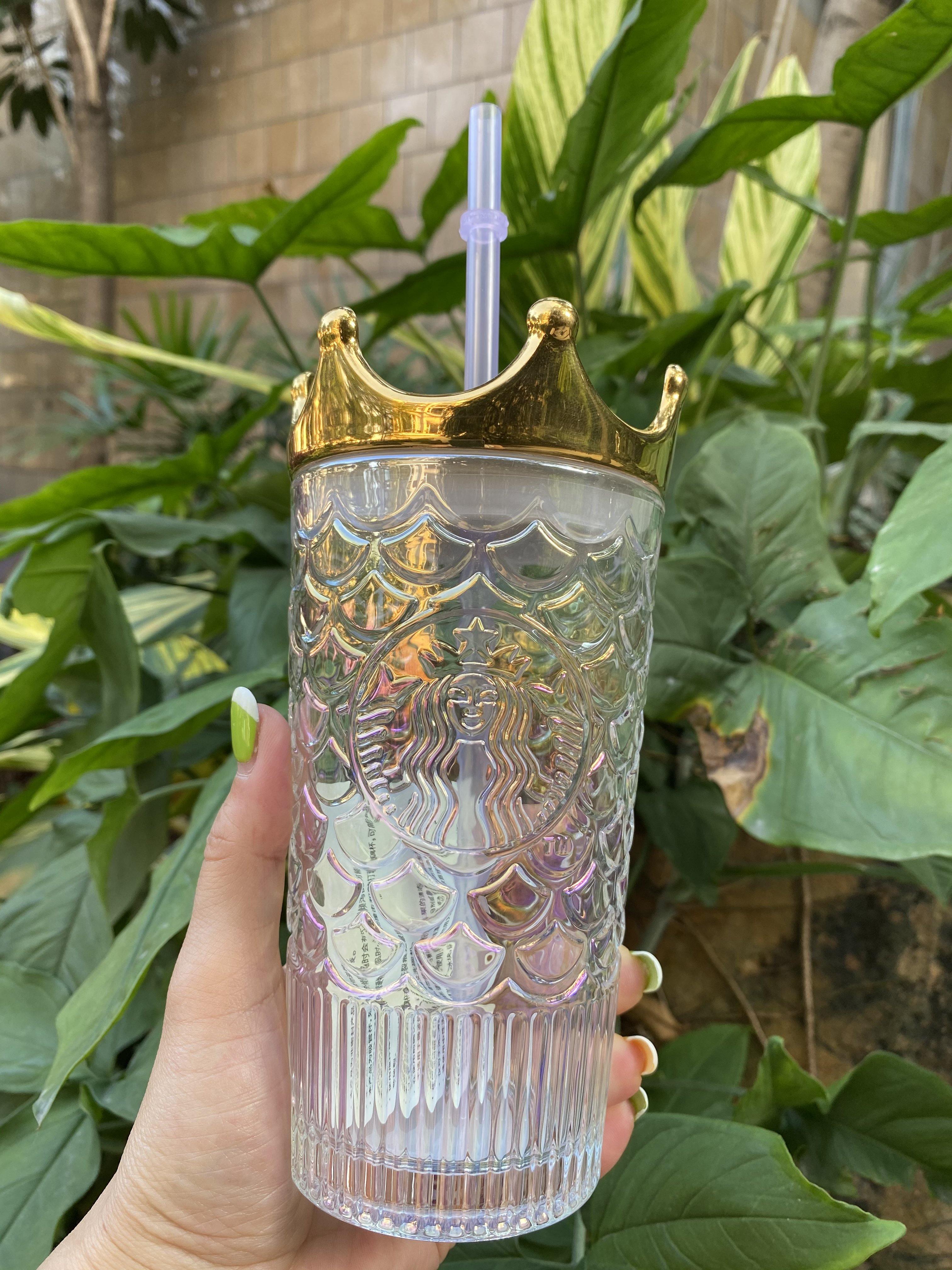591ml/20oz Yellow Fantasy Carousel Glass Cup with Straw