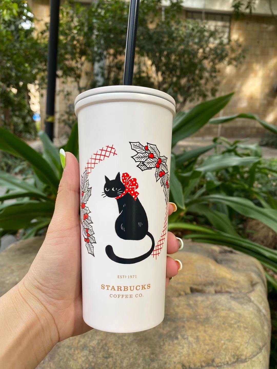 Starbucks 2020 China Winter Cute Cat 12oz Stainless Steel Straw Cup - Yvonne12785