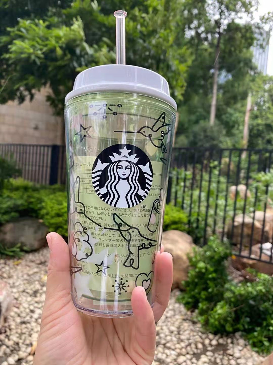 Starbucks Japan Summer Green Transparent 16oz Glass Straw Cup