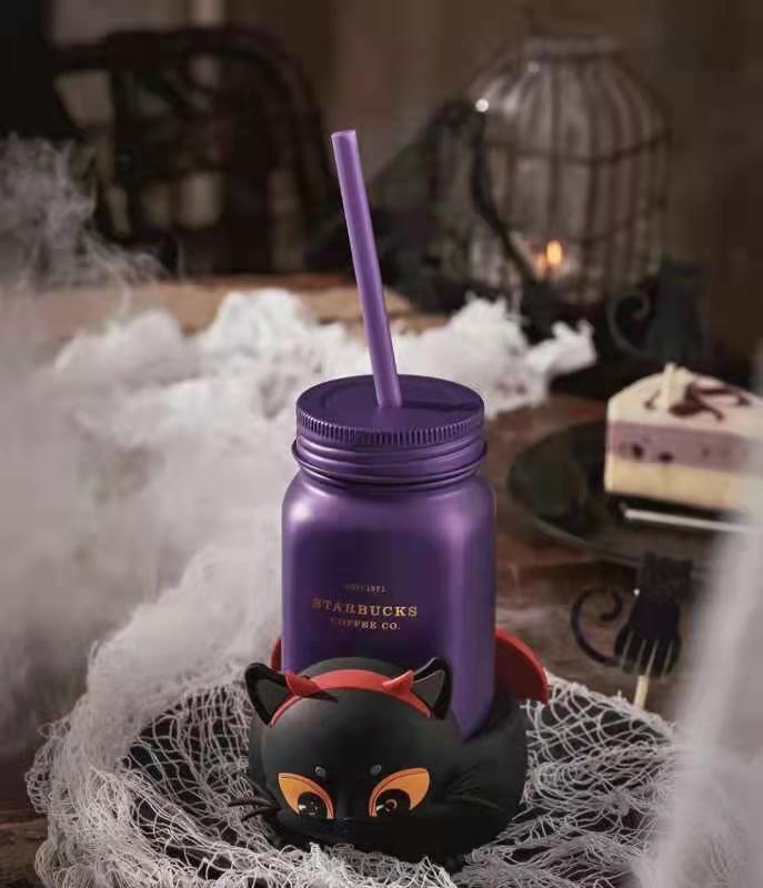 Starbucks 2021 China Halloween Little Devil 16oz Purple Mason Stainless Steel Straw Cup