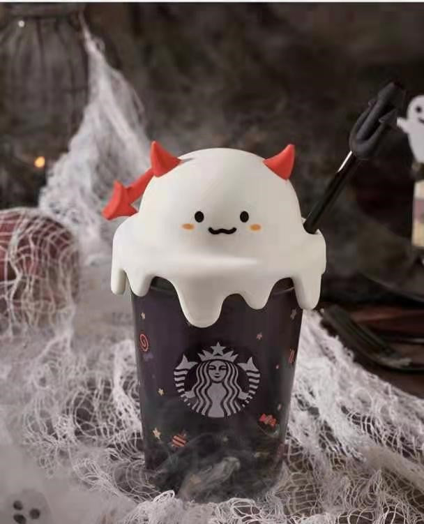 Starbucks 2021 China Halloween Ghost 16oz Ceramic Black Straw Cup