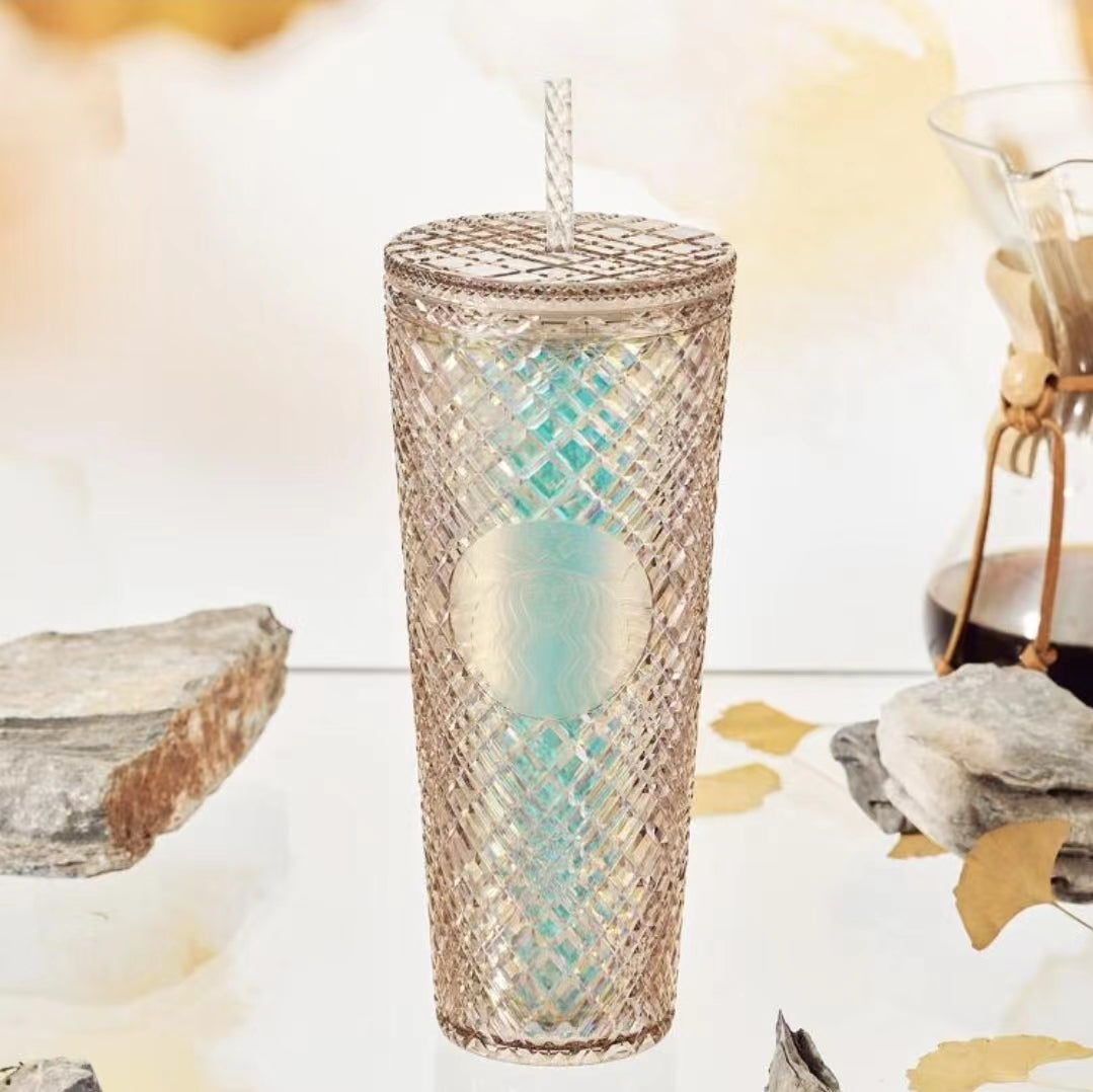 Starbucks 2022 China Autumn Milk Tea Gold Jeweled Cup 24oz Plastic Straw Cup