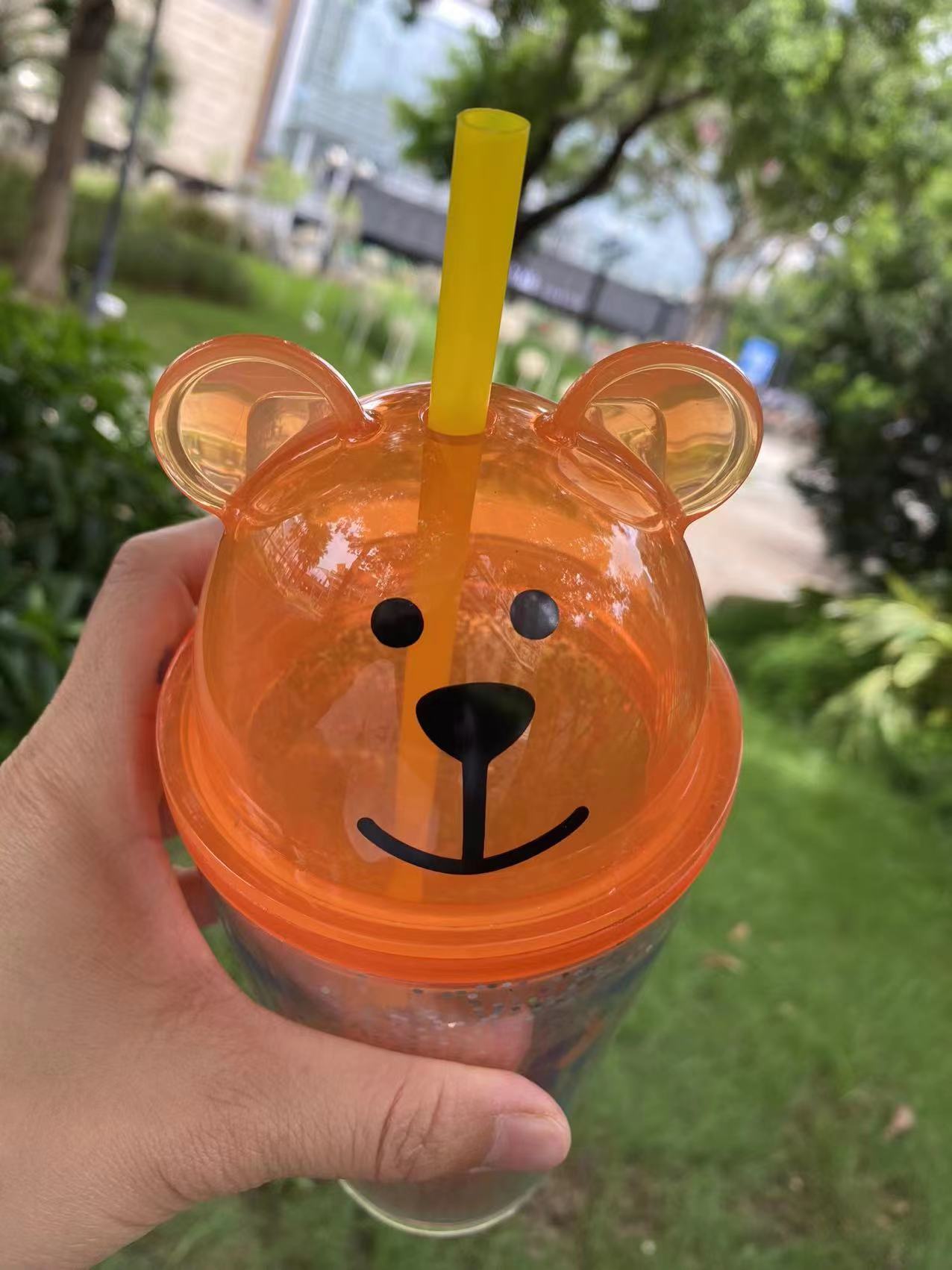 Starbucks Japan Orange Bear 16oz Plastic Straw Cup Limited Edition