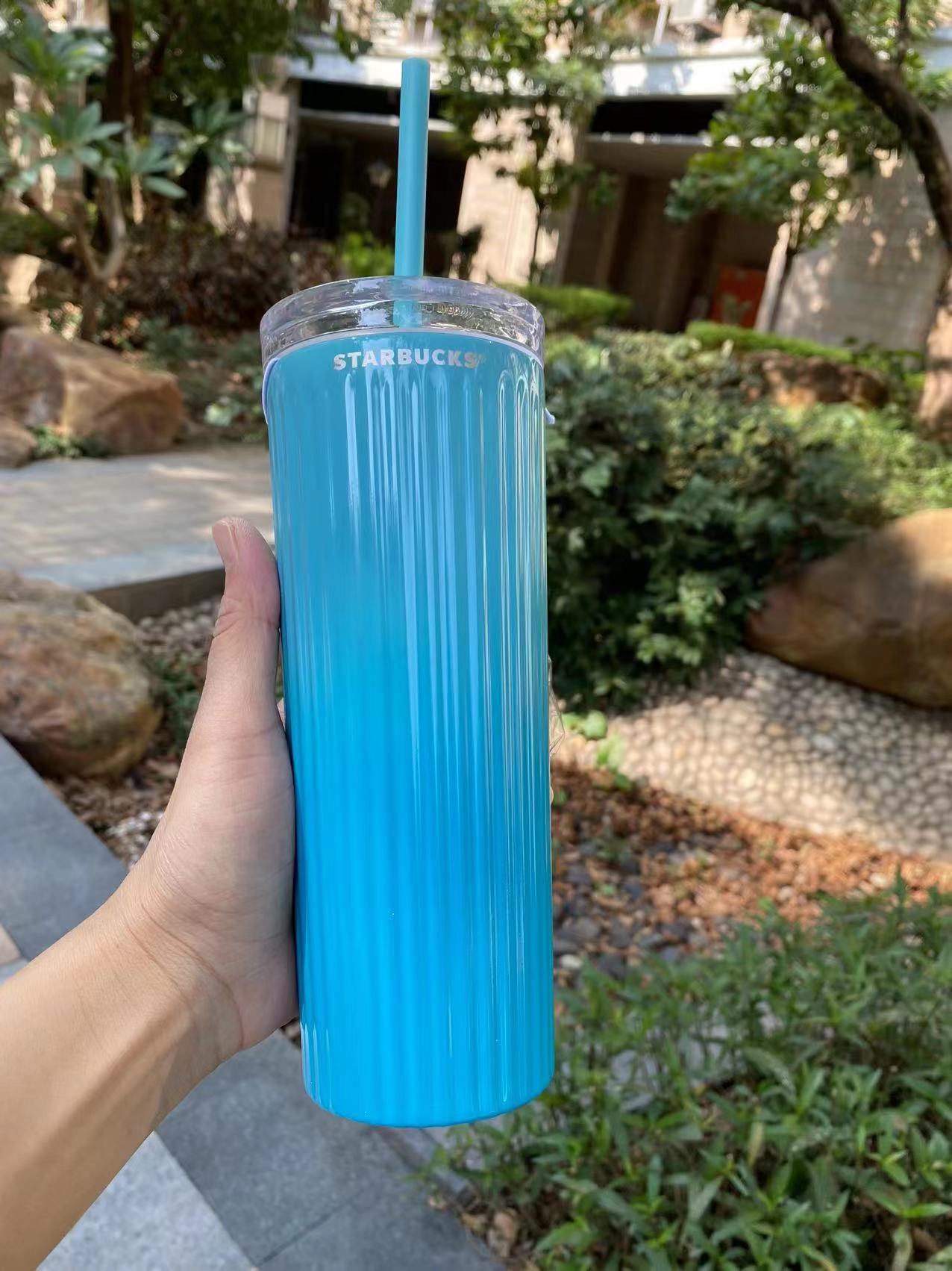 China 2022 Blue Gradient Straw Cup 16oz Stainless Steel Tumbler