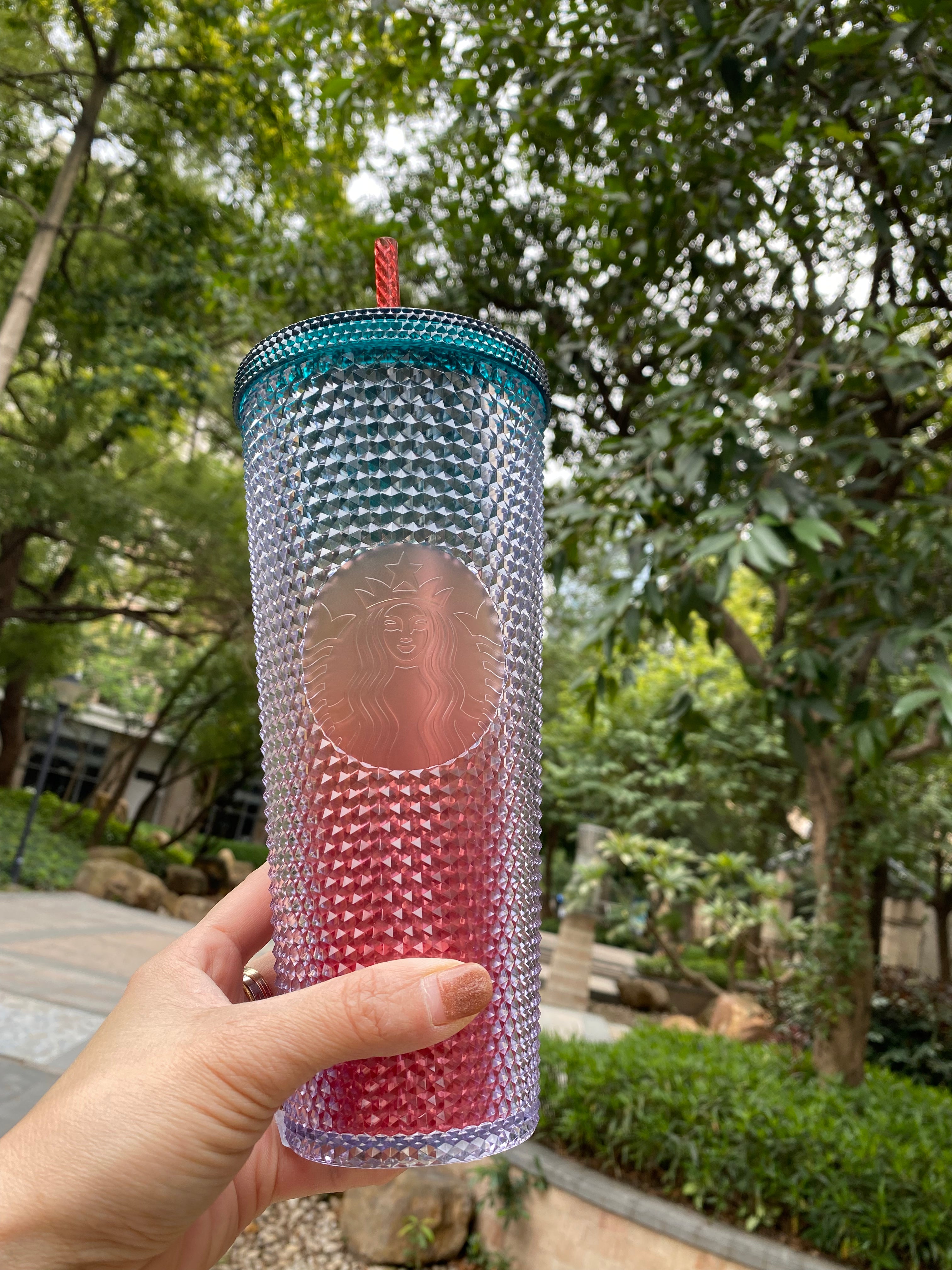 Starbucks 2022 Korea "Party" Gradient Green-Red Wine 24oz Studded Tumbler