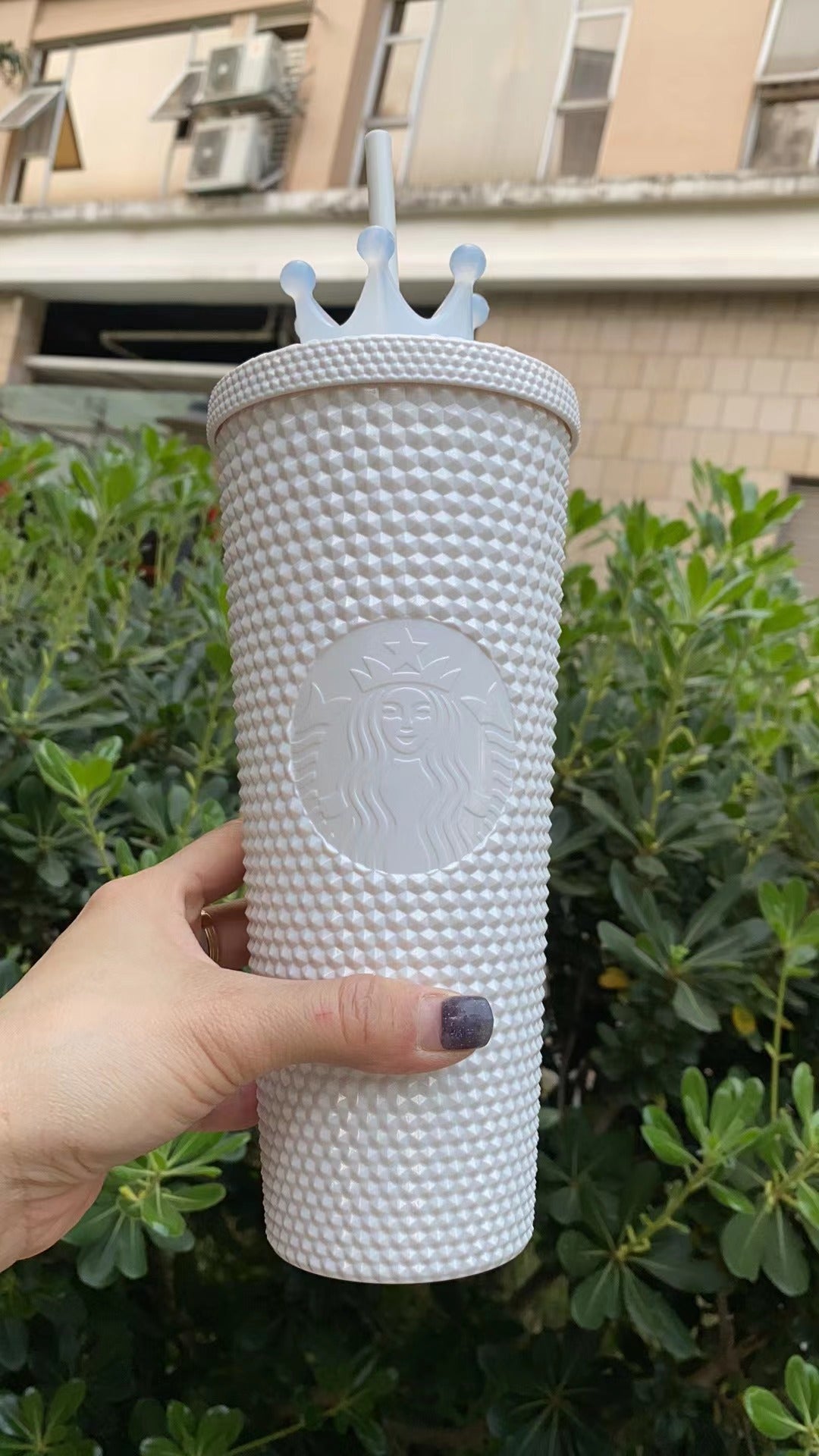New China Starbucks 2022 Summer Matte White Studded 24oz Tumbler Straw Cup