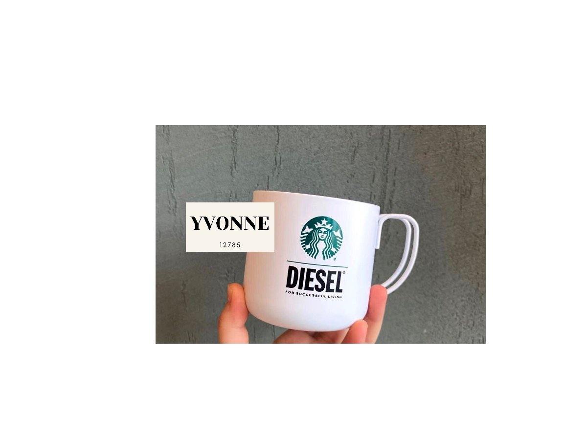 Starbucks Diesel Key Ring Stainless Steel Coffee Mug Cup 12oz Set Canvas Bag - Yvonne12785