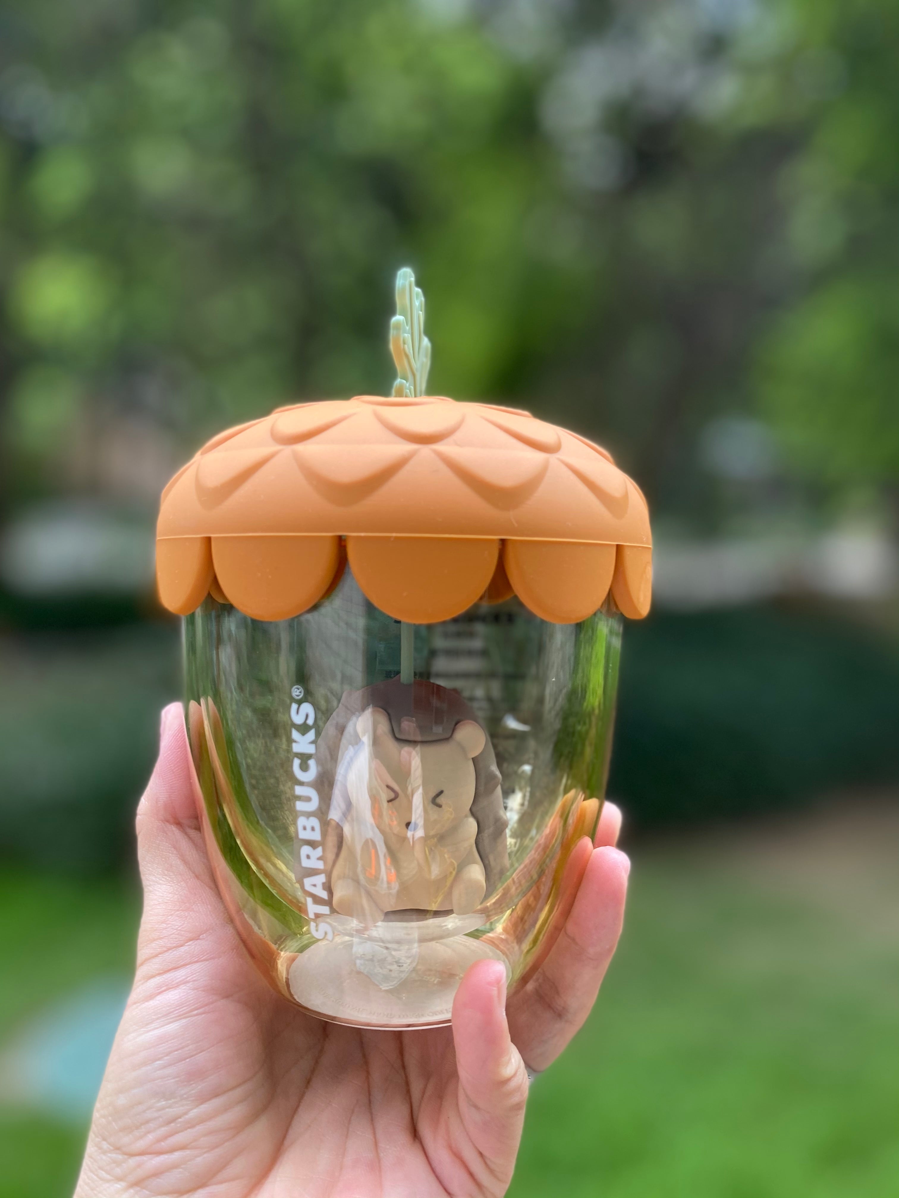 Starbucks Autumn Acorn Cute Fox Cup Double Wall Glass Coffee Mug W/Lid 2023