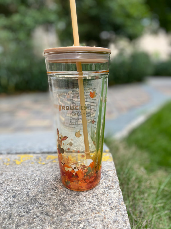 Starbucks Cup W/ Lid Autumn Acorn Cute Fox 8oz Double Wall Glass