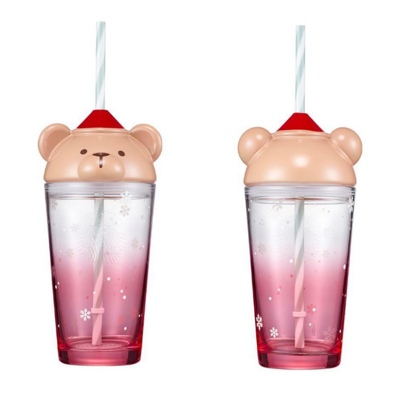 PRE ORDER Starbucks 2021 Korea Christmas Bear 17oz Glass Straw Cup