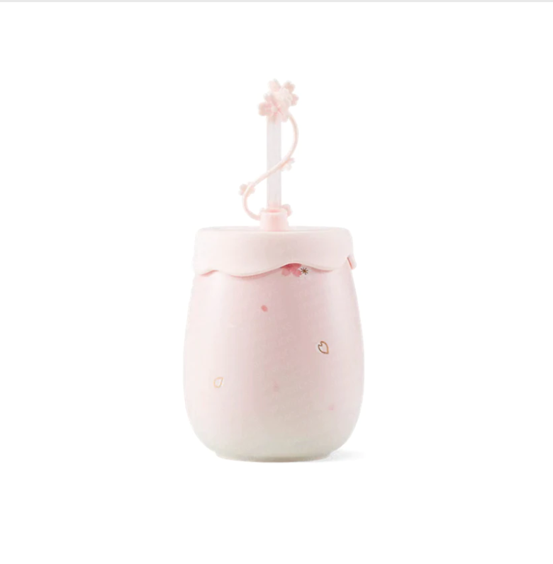 Novelty Pink Sakura High Boron Glass Cup with Ceramic Lid Stainless St —  CHIMIYA